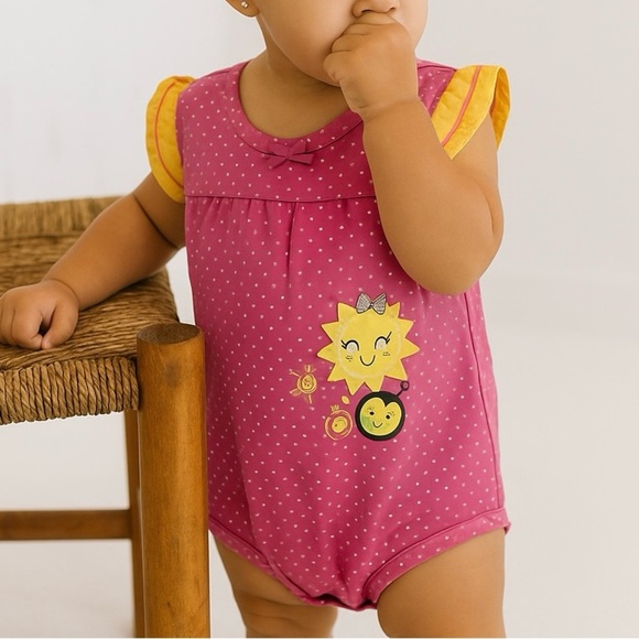 Pink and Yellow Ruffle Sleeve Polka Dot Bodysuit - Picture 2 of 8